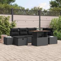 Tuinbankenset met kussen met opslag 7 pcs Zwart poly rattan - thumbnail