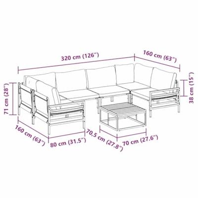 Tuinbankenset met kussen 7 pcs Zwart Staal