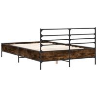 Bedframe bewerkt hout metaal gerookt eikenkleurig 140x200 cm - thumbnail