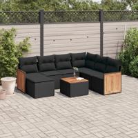 8-delige Loungeset met kussens poly rattan zwart - thumbnail