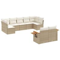 9-delige Loungeset met kussens poly rattan beige - thumbnail