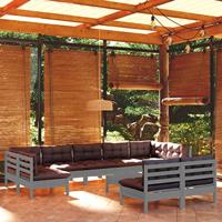 10-delige Loungeset met kussens massief grenenhout wit - thumbnail