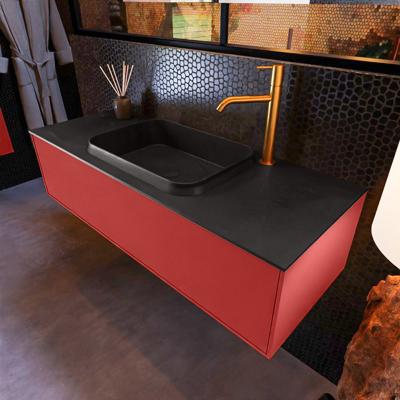 Badkamermeubelset Mondiaz Erin 120 cm met 1 Lade met RIDGE Wastafel Midden Urban met 1 kraangat Greeploos Mat Fire