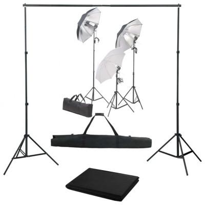 Fotostudioset met verlichtingsset en achtergrond