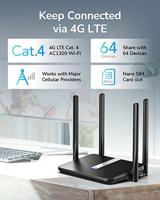 Cudy ac1200 wi-fi mesh 4g lte cat4 router (zwart, mesh, app, nano sim-slot) - thumbnail