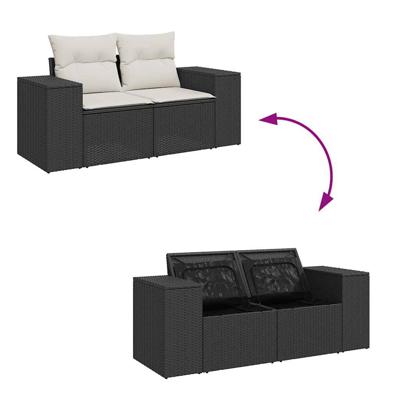 6-delige Loungeset met kussens poly rattan zwart - thumbnail