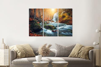 Schilderij - Waterval in bos, herfst, 3 luik, 120x80cm premium print - thumbnail