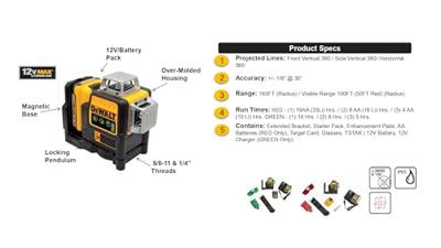 DeWalt DCE089D1R zelfnivellerende kruislijnlaser 10.8V - rode laser - DCE089D1R-QW - thumbnail