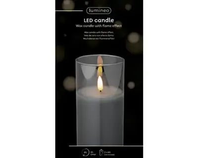 Kaars LED in glas vlam effect 15cm grijs