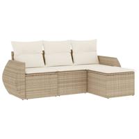 4-delige Loungeset met kussens poly rattan beige - thumbnail