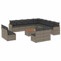 14-delige Loungeset met kussens poly rattan grijs - thumbnail