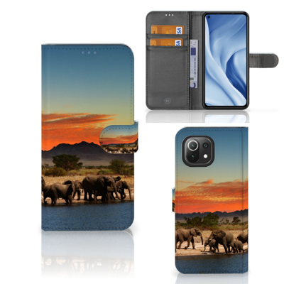 Xiaomi 11 Lite 5G NE | Mi 11 Lite | Telefoonhoesje | Met pasjeshouder | Olifanten