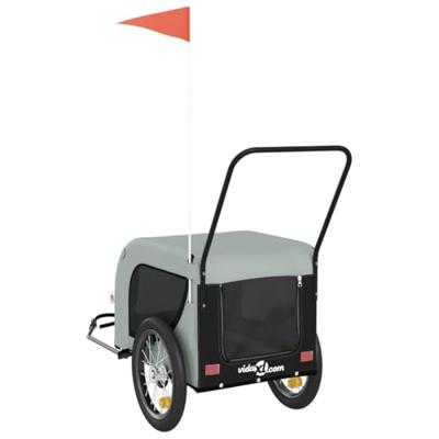 Hondenfietstrailer oxford stof en ijzer grijs en zwart - thumbnail