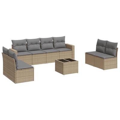 8-delige Loungeset met kussens poly rattan beige - thumbnail