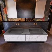 Badkamermeubelset Mondiaz Erin 150 cm met 2 Lades met RIDGE Wastafel Dubbel Dark grey Zonder Kraangaten Greeploos Mat Carrara - thumbnail