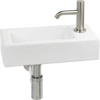 Saqu Trento fonteinset met RVS-look kraan rechts glanzend wit keramiek - thumbnail