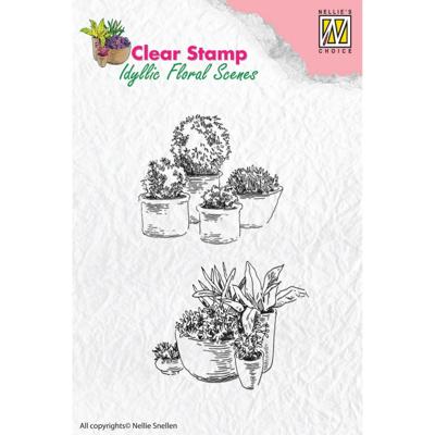 Nellie's Choice • clear stamp idyllic floral scenes pots with flowers