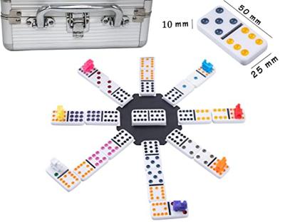 Longfield mexican train domino dubbel 12 in houten koffer 91 stenen
