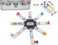 Longfield mexican train domino dubbel 12 in houten koffer 91 stenen - thumbnail