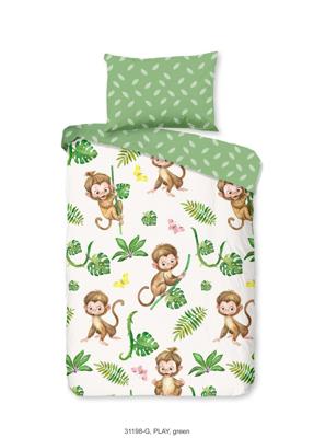 Good Morning Kinderdekbedovertrek "apen en bladeren" - Groen - (140x200/220 cm) - Katoen