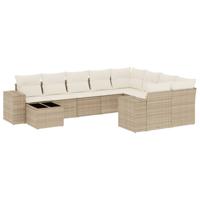 10-delige Loungeset met kussens poly rattan beige - thumbnail