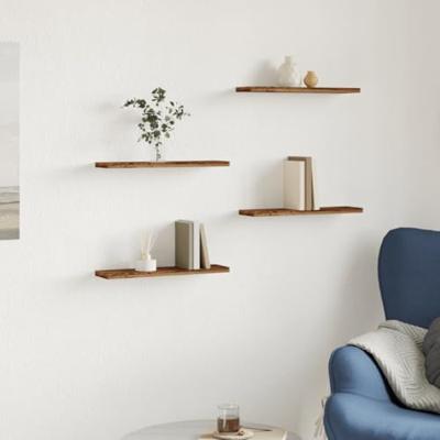 Wandschappen 4 st 40x10x1,5 cm bewerkt hout oud houtkleurig