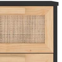 Dressoir 40x30x90 cm massief grenen hout en rattan zwart - thumbnail