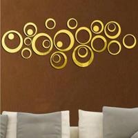 Wandklok 3D driedimensionaal acryl mode spiegel muur stickers klok DIY cirkel combinatie decoratieve klok (goud) - thumbnail