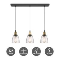 Metalen Hanglamp - Inclusief 3 Glazen Lampenkap - Helder - Ø65 x 128 cm - E27 fitting - voor gebruik in slaapkamers en werkruimtes - Inclusief 1 meter kabel - thumbnail