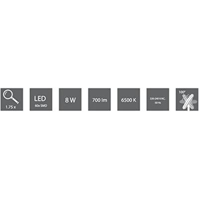 TOOLCRAFT 2147853 LED-loeplamp 60 SMD-LEDs 5D 2,25x Vergrotingsfactor=2.25 x 122 mm Energielabel 2021 F (A - G) - thumbnail