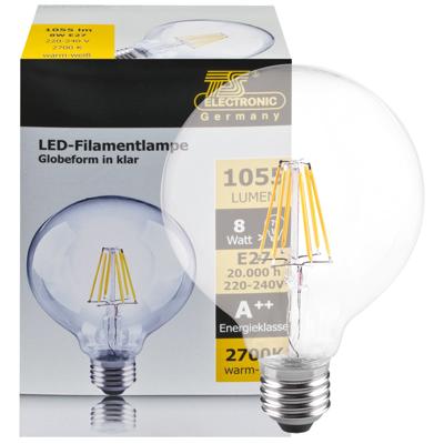 Heldere globe LED lamp 8W 1055 lumen E27 2700K warm wit 13,5cm hoog