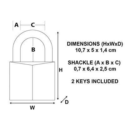 Masterlock 50mm - 64mm hardened steel shackle, 7mm diam. - double locking - 5-pin - 150EURDLJ - thumbnail