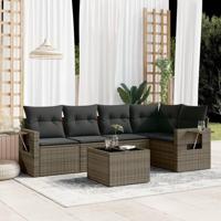 6-delige Loungeset met kussens poly rattan grijs - thumbnail