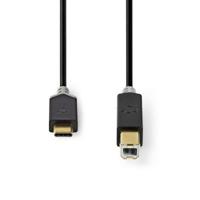 USB-Kabel | USB 2.0 | USB-C Male | USB-B Male | 480 Mbps | Verguld | 2.00 m | Rond | PVC | Antraciet - thumbnail