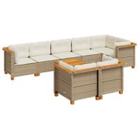 8-delige Loungeset met kussens poly rattan beige - thumbnail