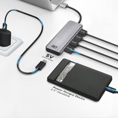 ACT AC6121 USB-A Hub 3.0 | 4x USB-A | Zilver | Aluminium