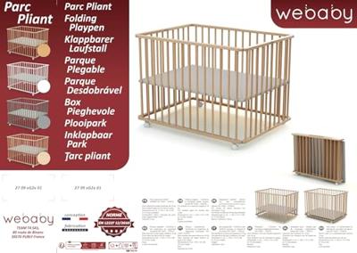 Rechthoekige opvouwbare box - WEBABY - CALI - 70 x 100 cm - Tot 24 maanden - Ruwe beuken