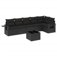 7-delige Loungeset met kussens poly rattan zwart - thumbnail