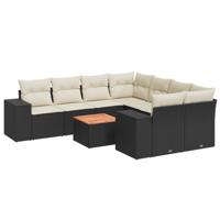 9-delige Loungeset met kussens poly rattan zwart - thumbnail