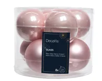 Decoris kerstballen Glas 8st poederroze 7cm - thumbnail