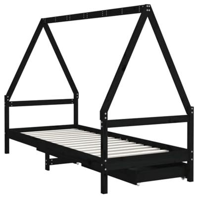 Kinderbedframe met lades 90x200 cm massief grenenhout zwart