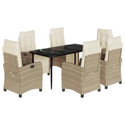 7-delige Tuinset met kussens poly rattan beige
