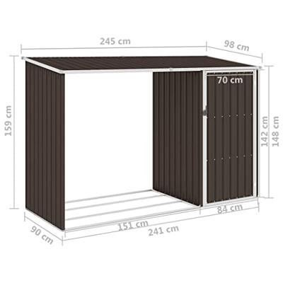 VidaXL Brandhoutschuur 245x98x159 cm gegalvaniseerd staal bruin