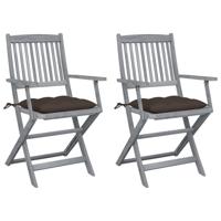 Tuinstoelen 2 st inklapbaar met kussens massief acaciahout - thumbnail