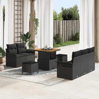 Tuinbankenset met kussen 8 pcs Zwart poly rattan - thumbnail