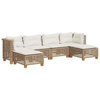 6-delige Loungeset met kussens poly rattan beige - thumbnail