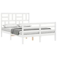 Bedframe met hoofdbord massief hout wit - thumbnail