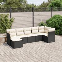 7-delige Loungeset met kussens poly rattan zwart - thumbnail