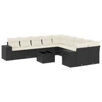 11-delige Loungeset met kussens poly rattan zwart - thumbnail