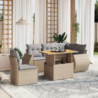 6-delige Loungeset met kussens poly rattan beige - thumbnail